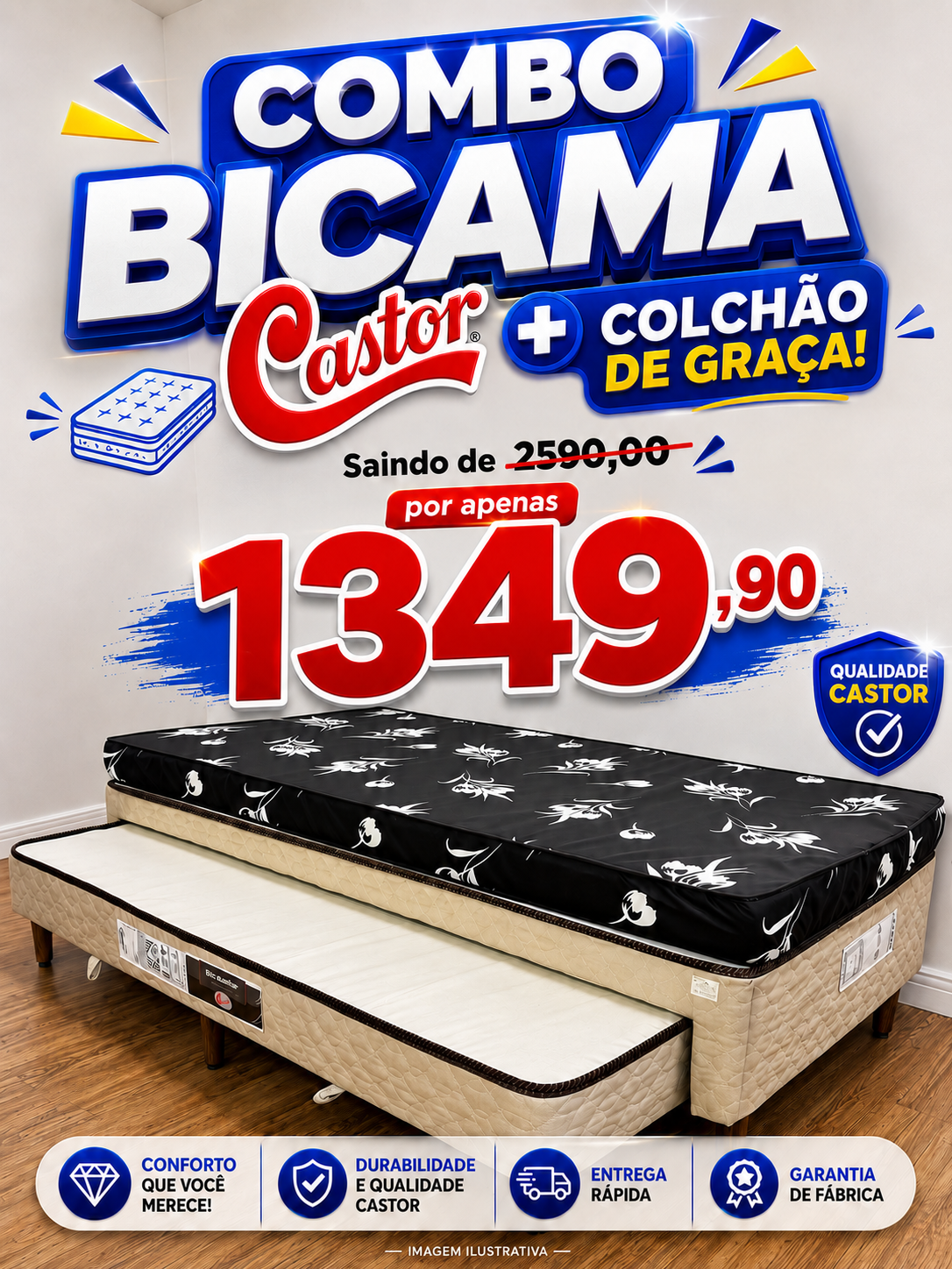 Combo Bicama Castor com Colchão Grátis